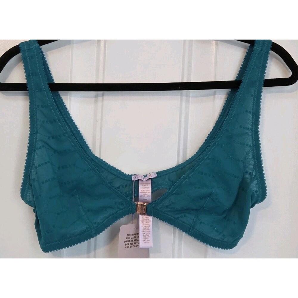 Savage X Fenty Shimmer Flocked Logo Bralette teal W/ shimmer-mesh - Size L